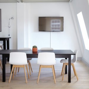 Black Wooden Table With White Chair