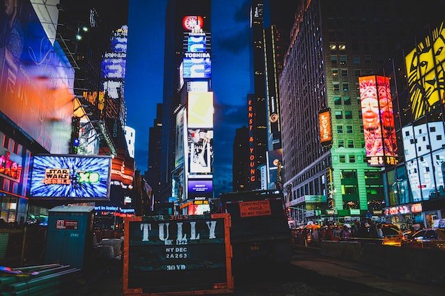 New York city celebrates new year using lights and lazer